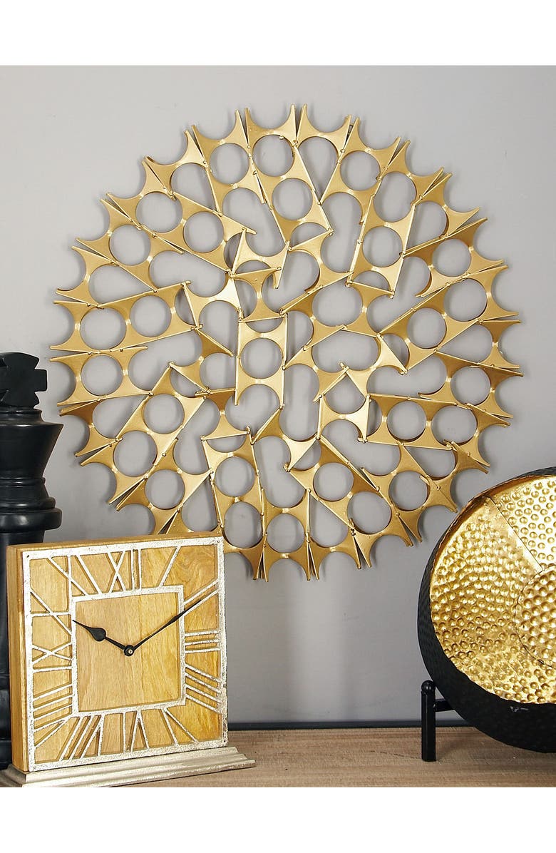 WILLOW ROW Goldtone Metal Starburst Wall Decor with Cutout Design - Set of 3, Alternate, color, Gold