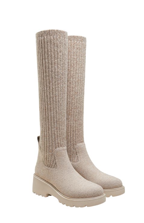 Round-Toe Knee-High Platform Chunky Wool Wedge Boots (Eduarda)
