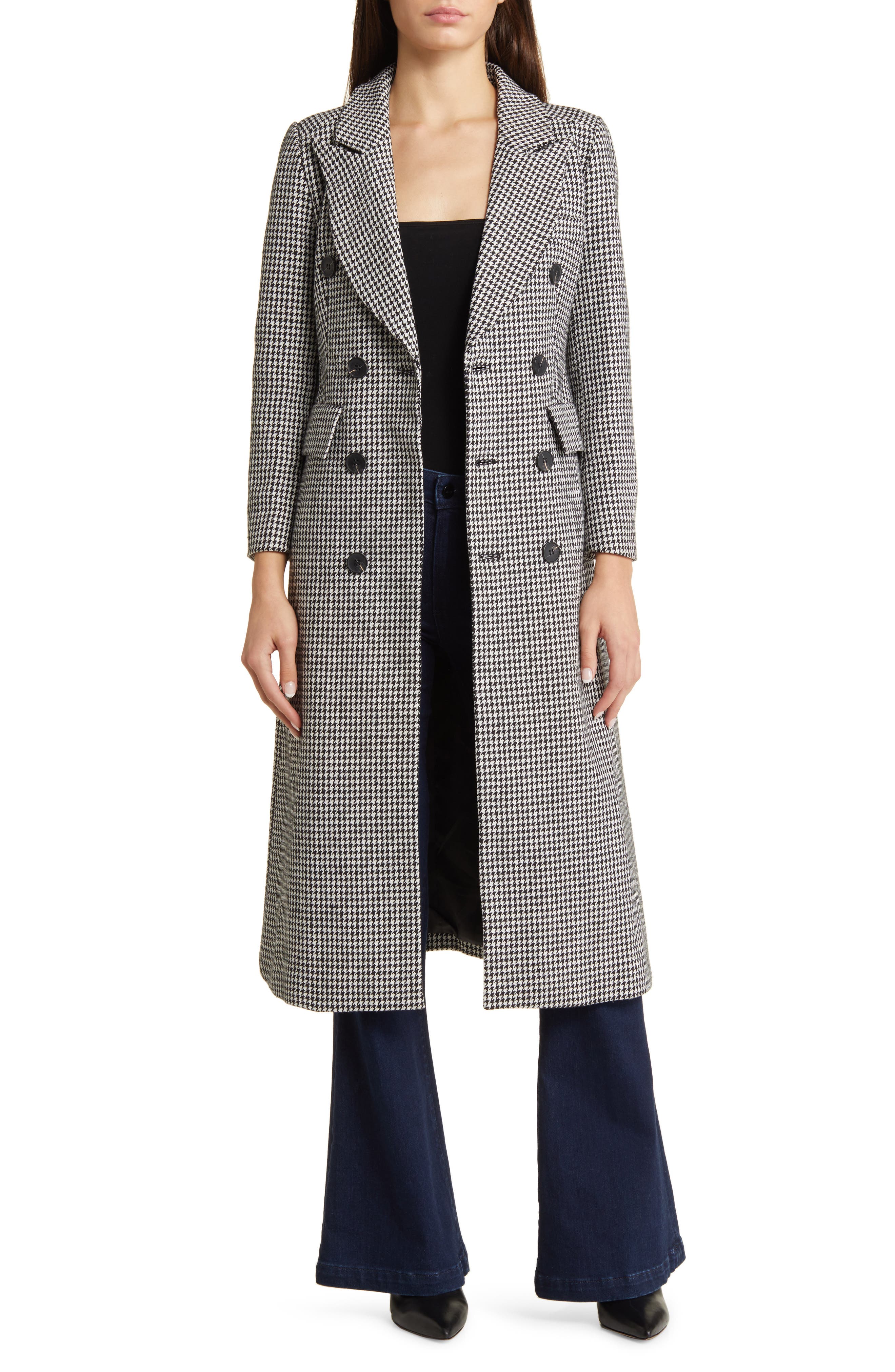 NIKKI LUND Houndstooth Double Breasted Coat in Black 