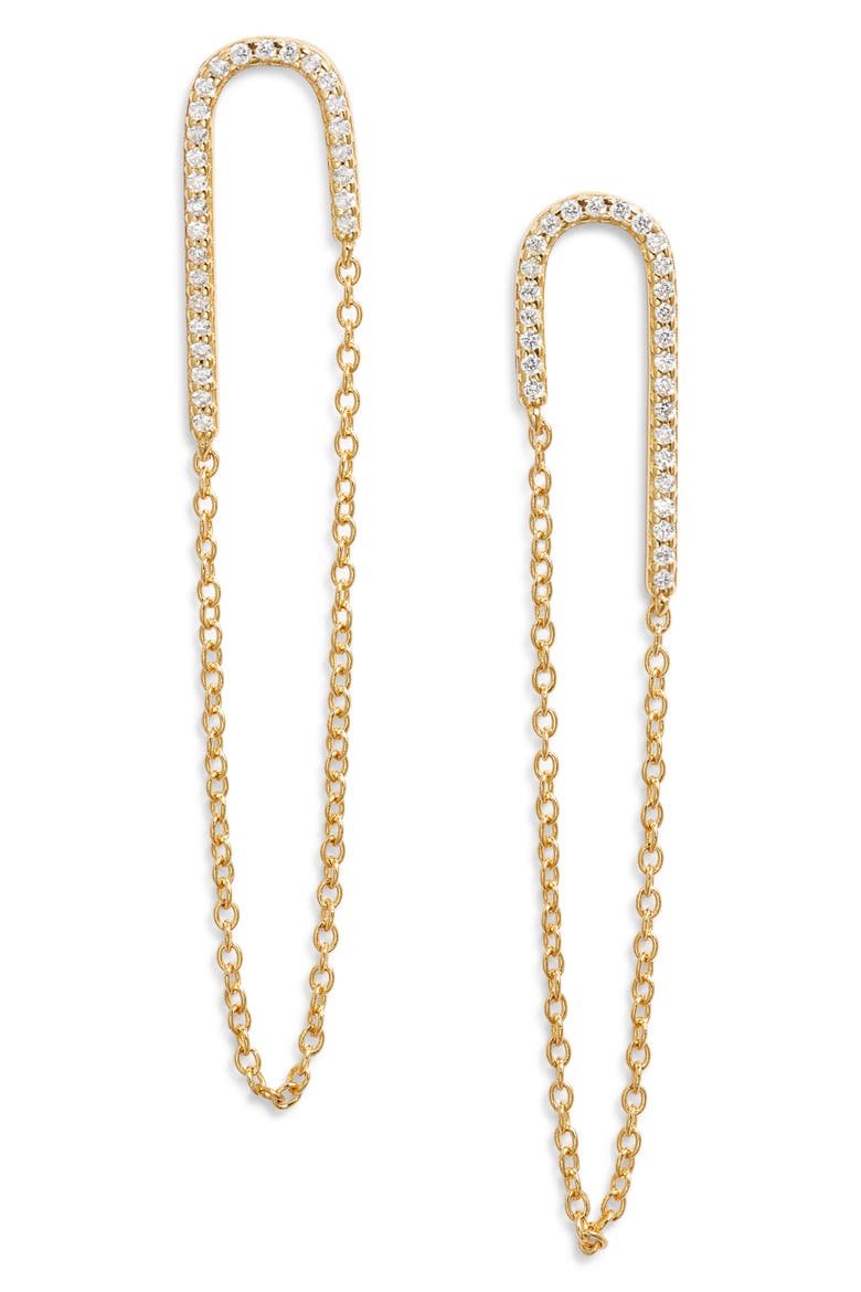 Cubic Zirconia Chain Drop Earrings, Main, color, GOLD