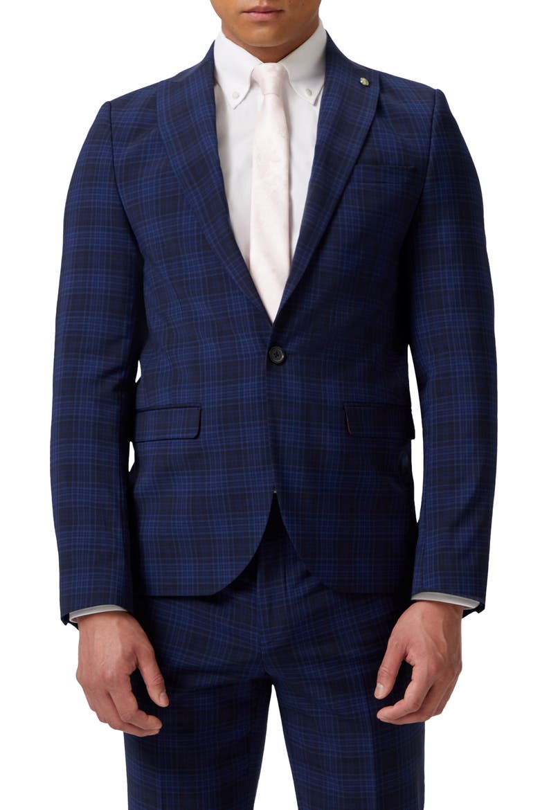 Barlow Slim Fit Navy Plaid Suit Jacket, Main, color, NAVY