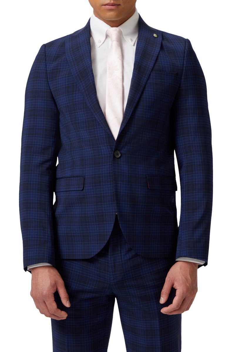 Twisted Tailor Barlow Slim Fit Navy Plaid Suit Jacket, Main, color, 