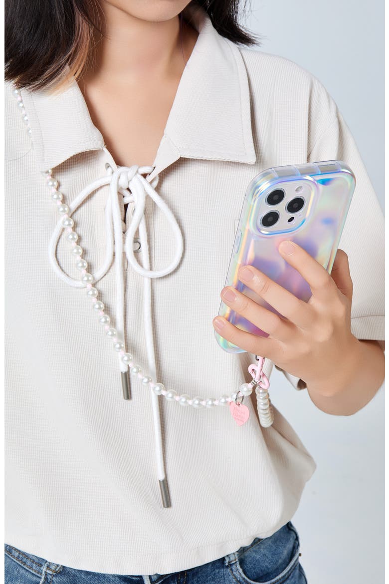 Imitation Pearl Crossbody Phone Lanyard, Alternate, color, WHITE/ PINK