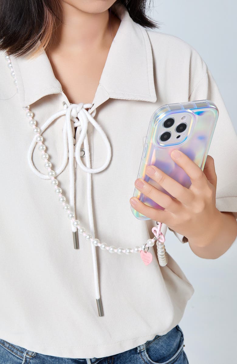 Auramma Imitation Pearl Crossbody Phone Lanyard, Alternate, color, White/ Pink
