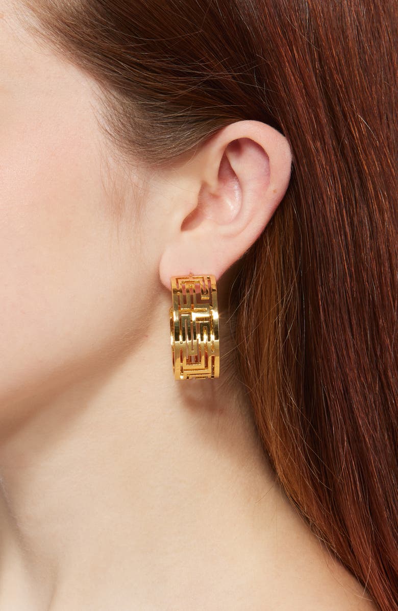 Lele Sadoughi Greek Key Hoop Earrings, Alternate, color, Gold