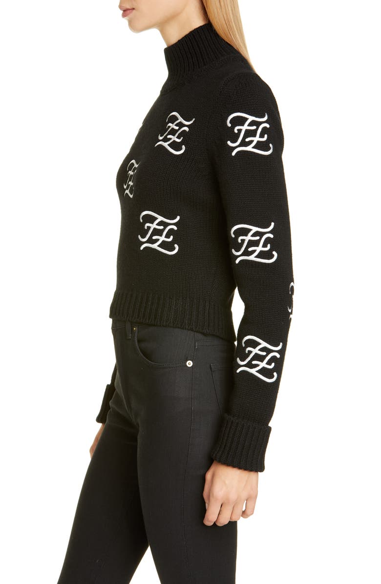 Fendi Logo Embroidered Crop Wool & Cashmere Sweater, Alternate, color, 