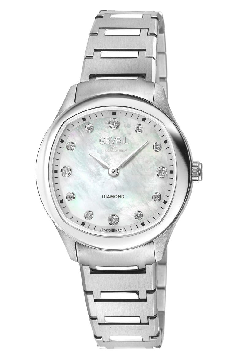 Regina Diamond Mother-of-Pearl Quartz Watch, 24mm x 32mm, Main, color, SILVER
