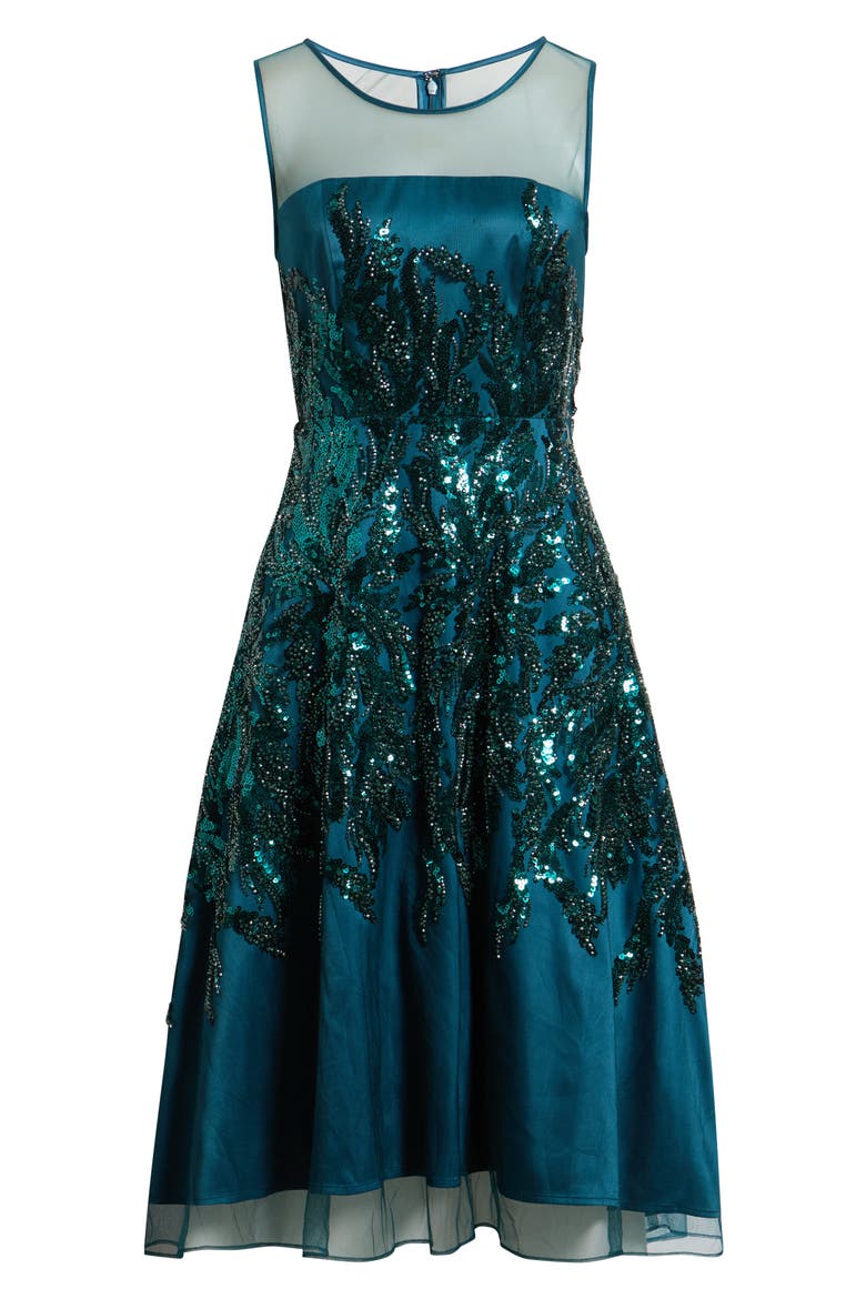 Illusion Sequin Sleeveless Cocktail Dress, Alternate, color, JEWEL