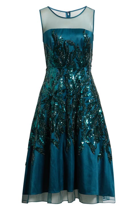 Illusion Sequin Sleeveless Cocktail Dress