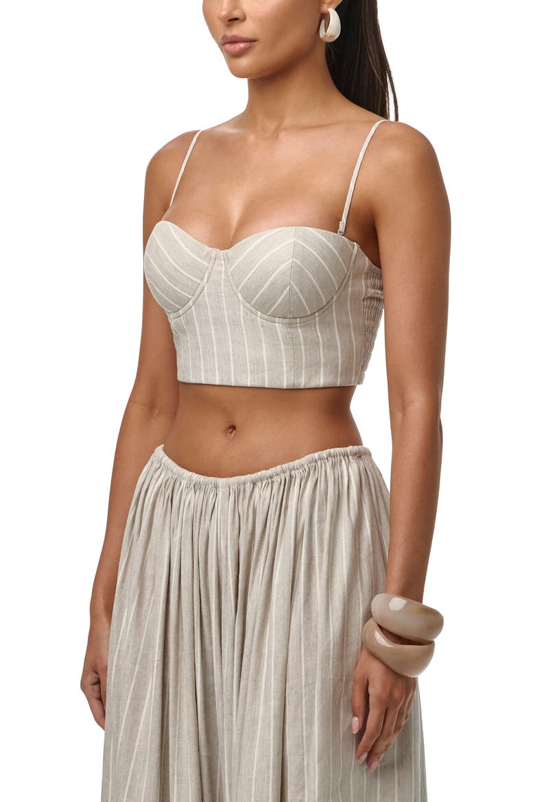 Pinstripe Linen Blend Corset Crop Top, Alternate, color, TAUPE PINSTRIPE