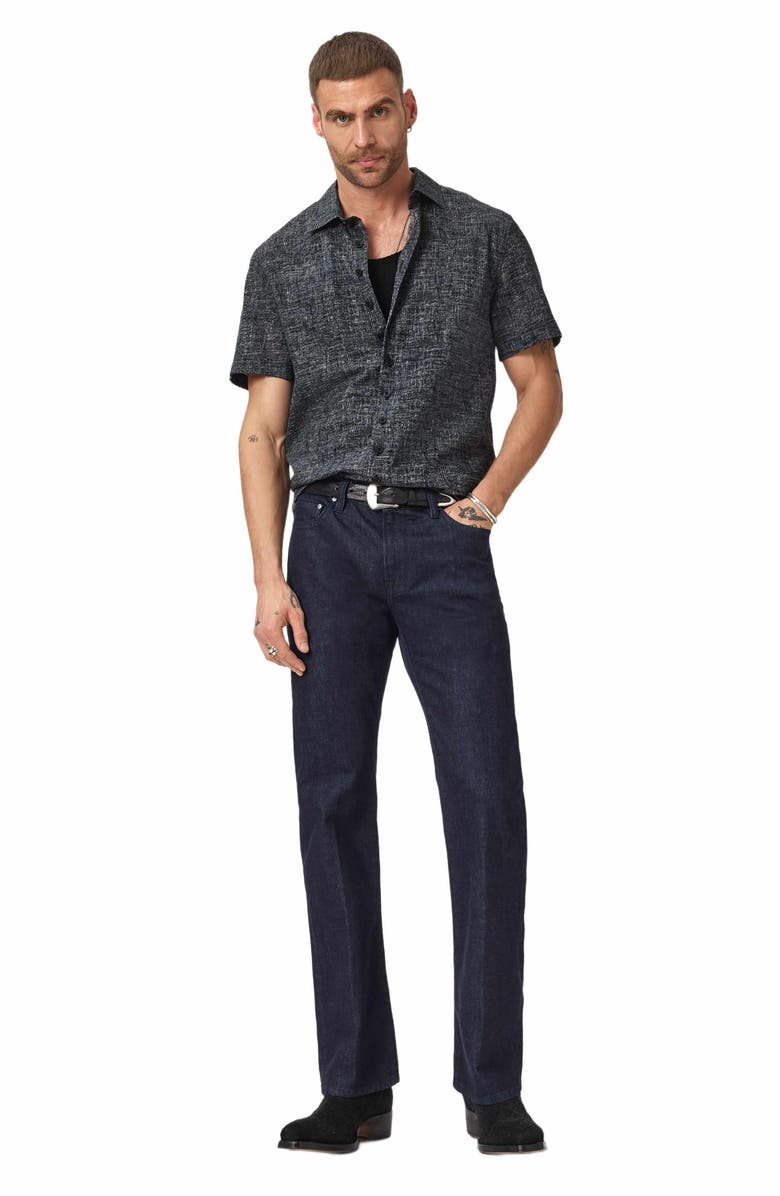 John Varvatos Malon Mélange Short Sleeve Cotton Seersucker Button-Up Shirt, Alternate, color, Navy