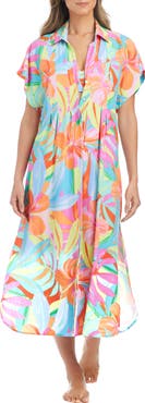 BLEU by Rod Beattie Pleated Dolman Sleeve Cover-Up Shirtdress