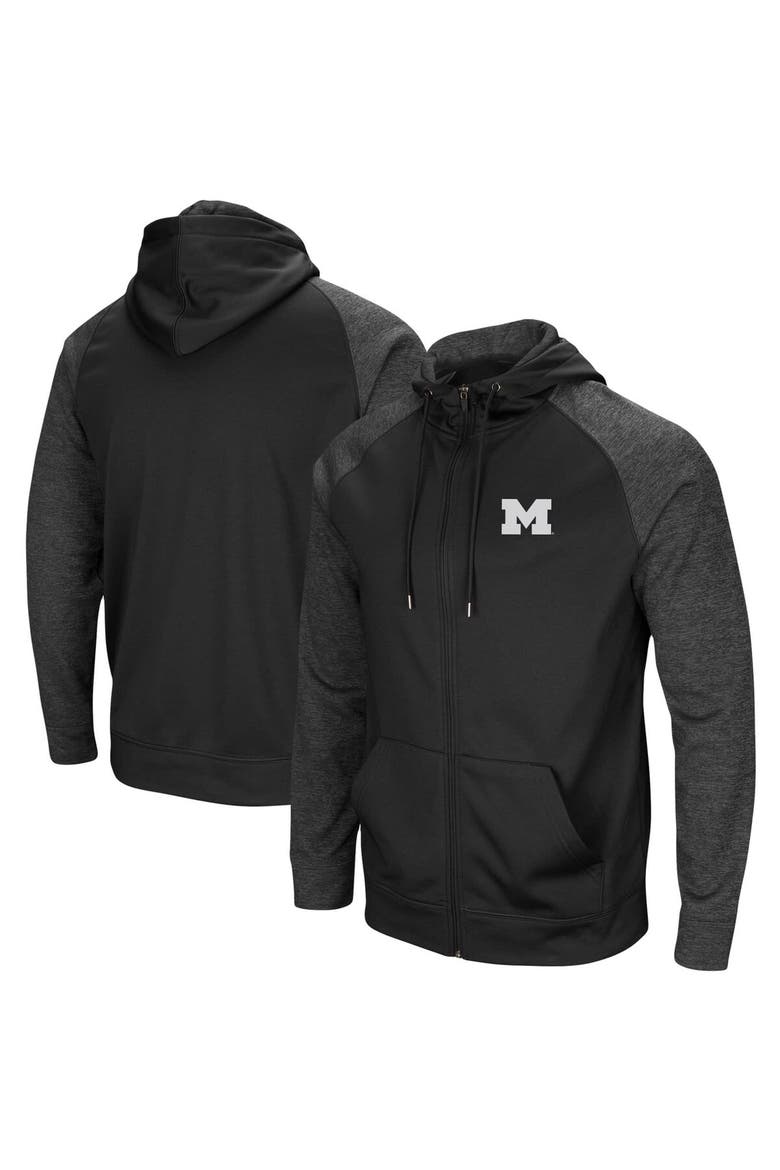 Men's Colosseum Black Michigan Wolverines Big & Tall Blackout Raglan Full-Zip Hoodie, Main, color, Black
