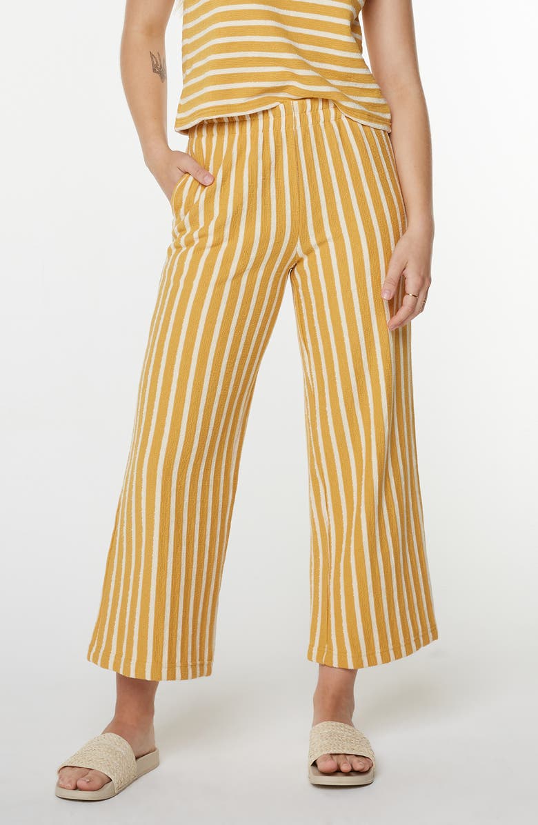 Roxy Java Stripe Cotton Terry Pants, Main, color, Amber Gold