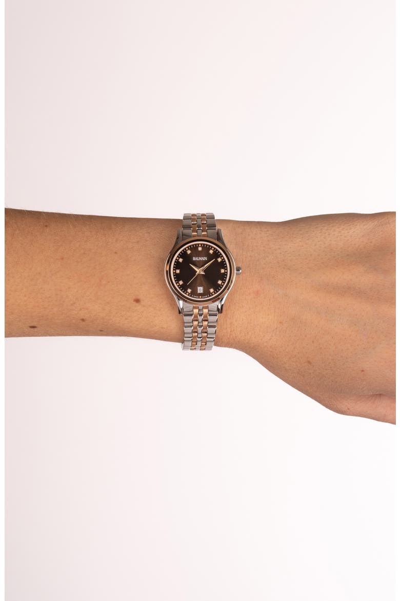 Beleganza Diamond Bracelet Watch, 27.5mm, Alternate, color, STAINLESS STEEL/ROSE GOLD