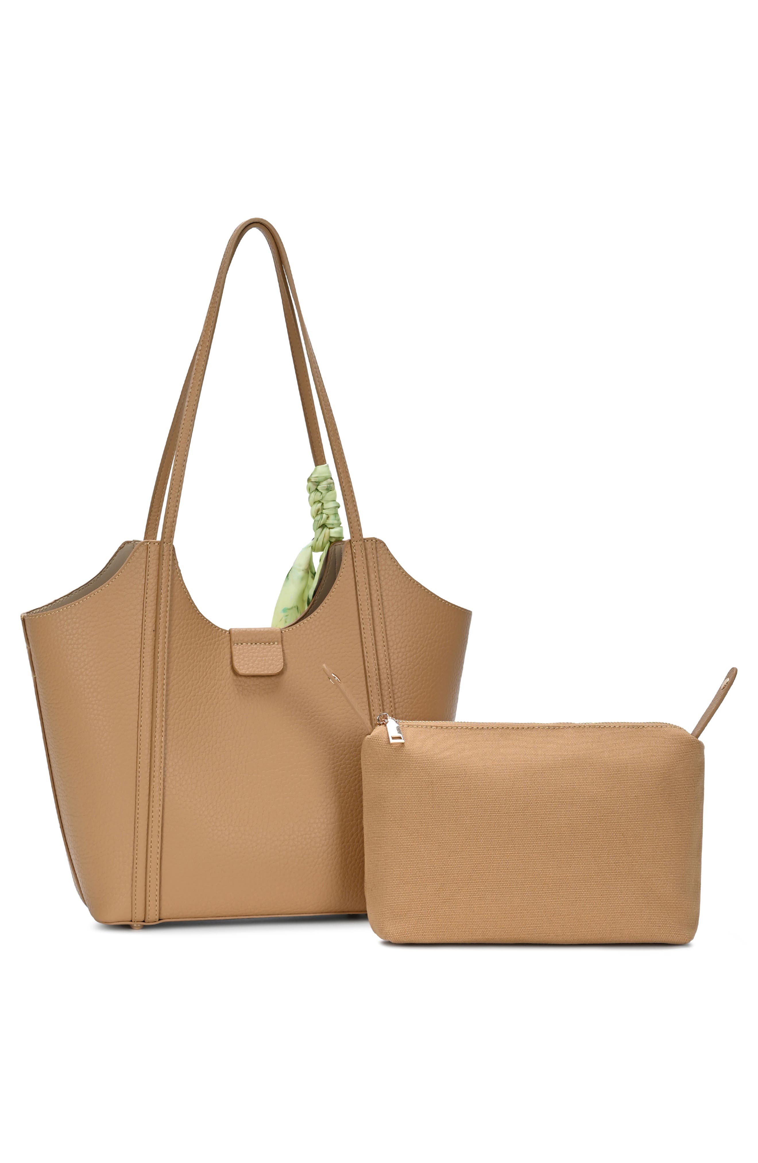 Faux Leather Tote with Scarf, Alternate, color, CAMEL