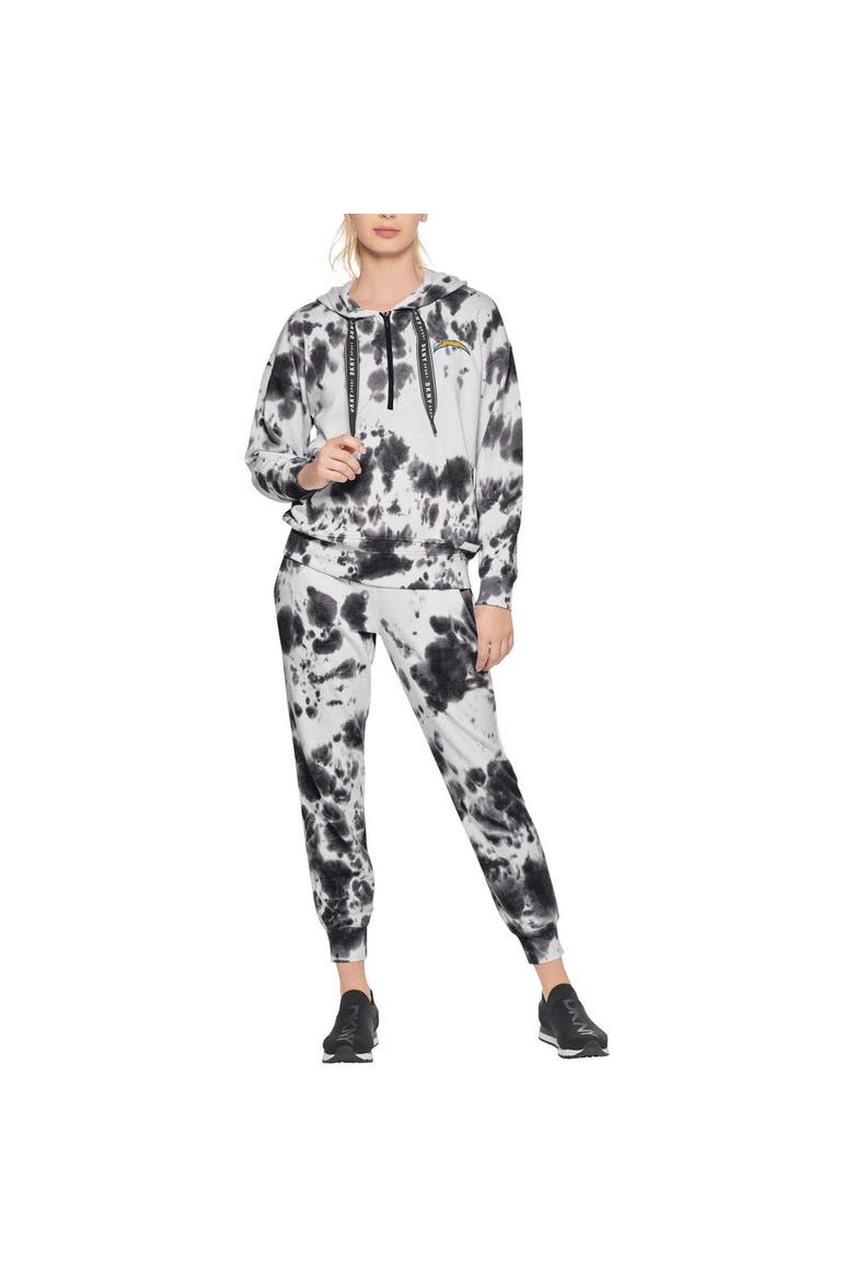 Women's DKNY Sport White/Black Los Angeles Chargers Dakota Oversized Tie-Dye Half-Zip Hoodie, Alternate, color, White