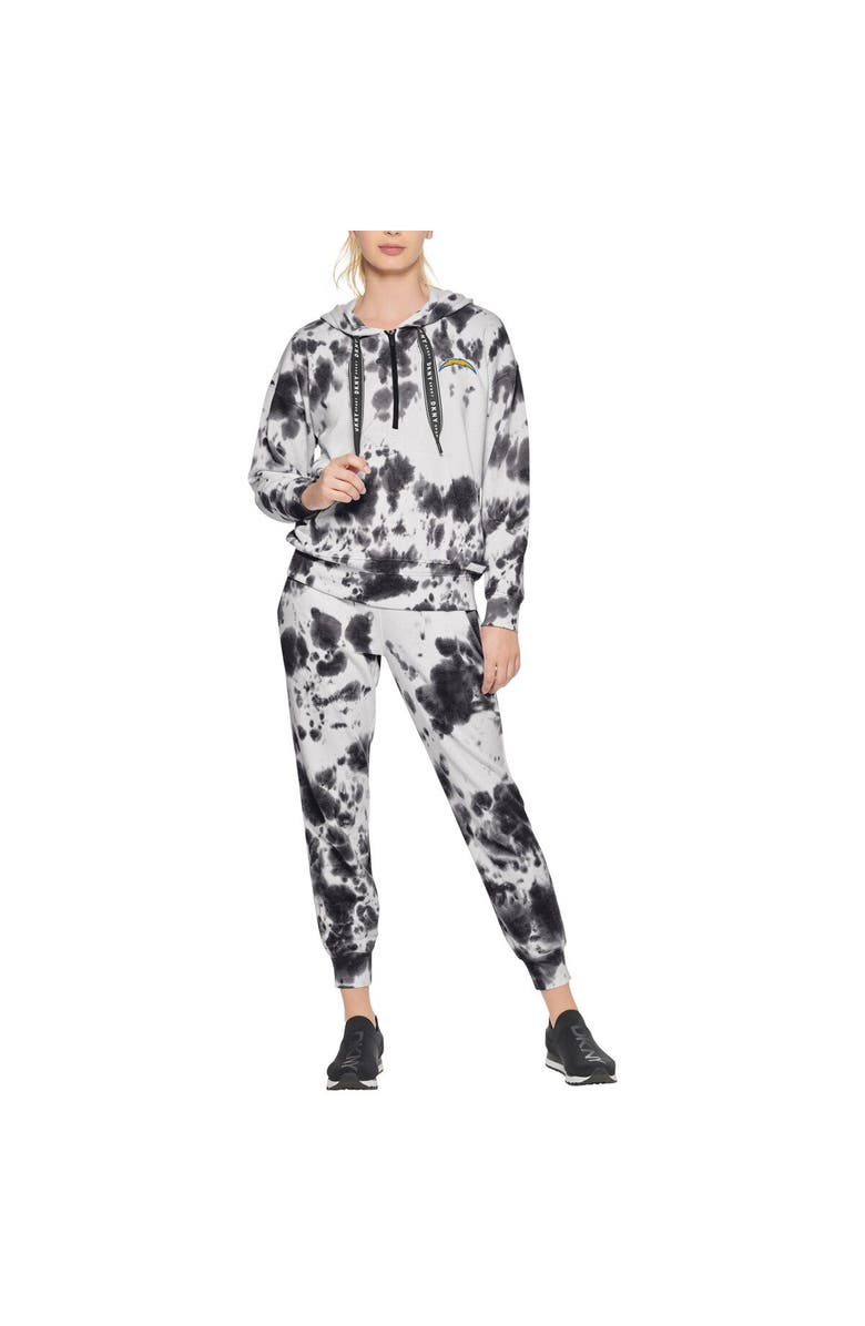 DKNY SPORT Women's DKNY Sport White/Black Los Angeles Chargers Dakota Oversized Tie-Dye Half-Zip Hoodie, Alternate, color, White