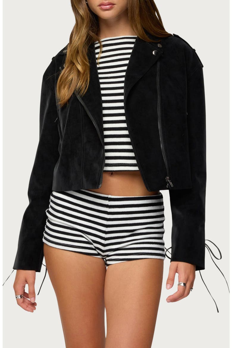 Ryder Faux Suede Biker Jacket, Main, color, BLACK
