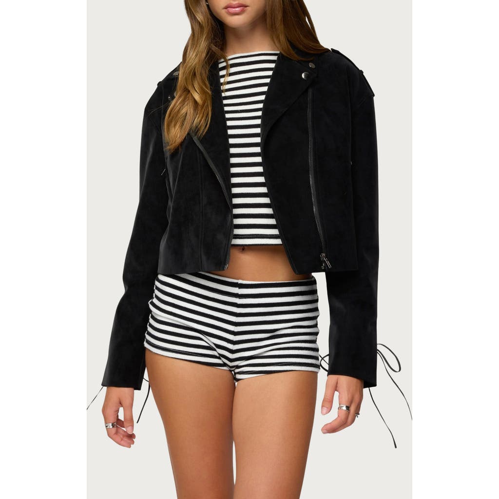 Edikted Ryder Faux Suede Biker Jacket In Black