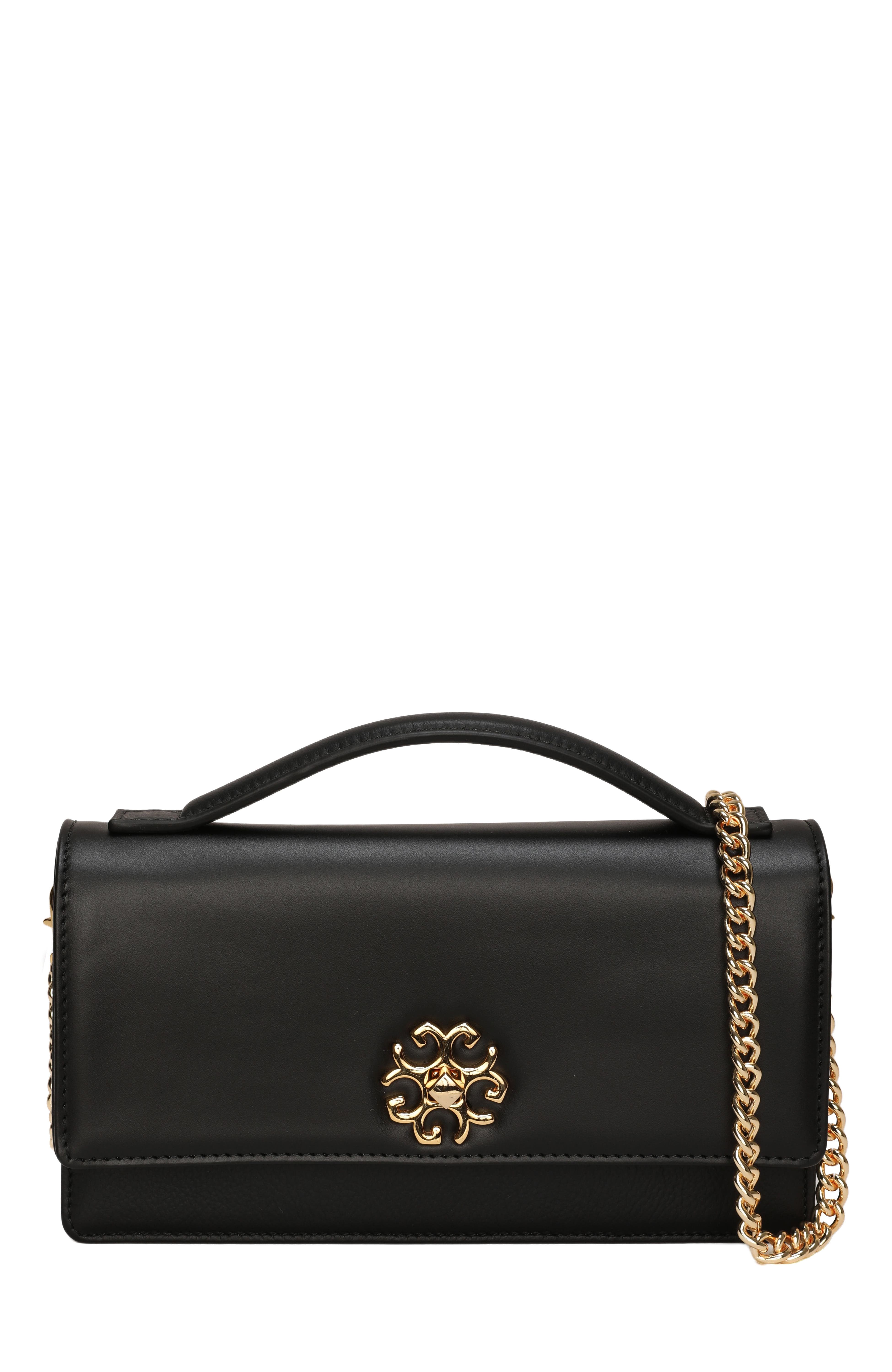 GORSKI Top Handle Purse with Crossbody Chain, Main, color, Black