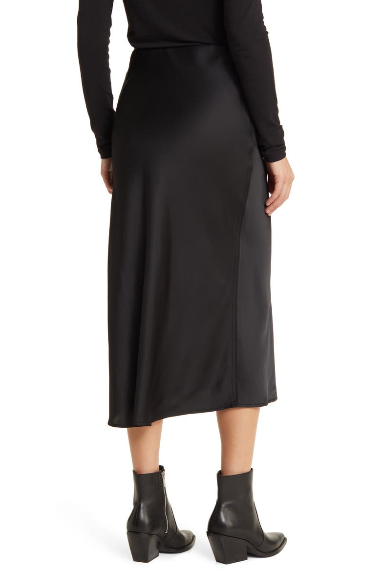 Bias Cut Satin Midi Skirt, Alternate, color, BLACK