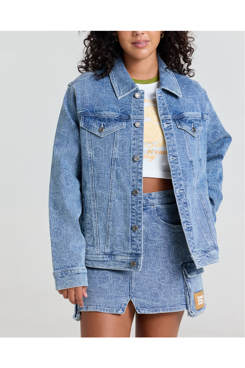 Smiley Oversized Denim Jacket, Main, color, BLUE