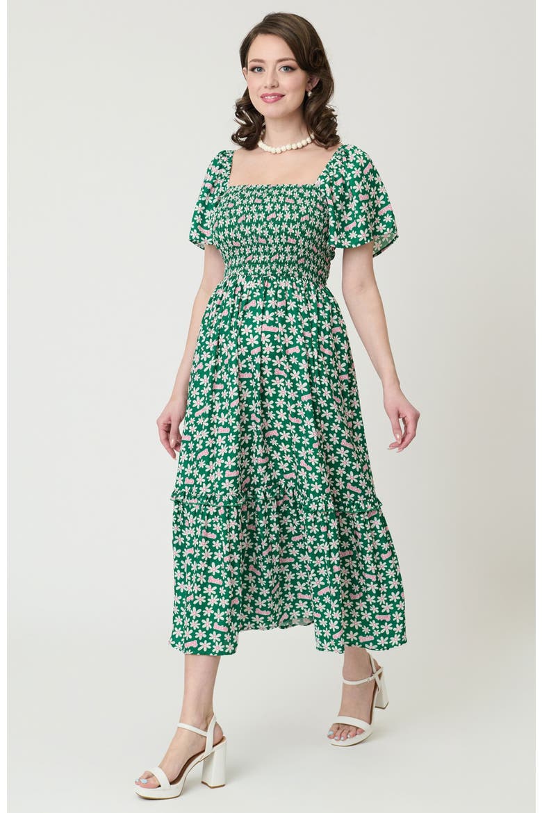 green smocked dress women Barbie x Unique Vintage Ditzy Daisy Midi collection_colors-dress_Colors Dress