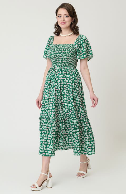 Smocked Bodice Midi Dress