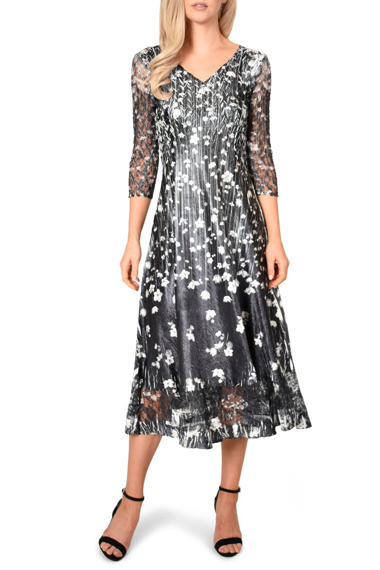 Charmeuse A-Line Dress, Main, color, BLACK MEADOW