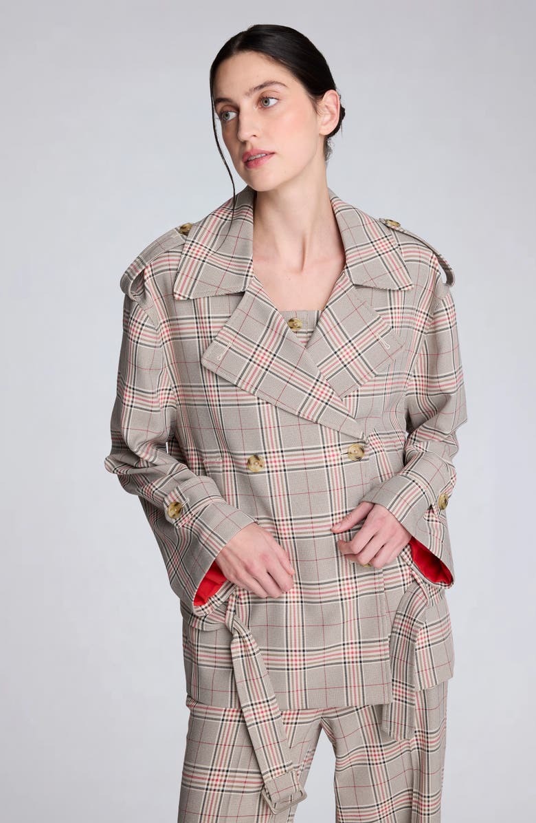 Kenneth Cole Belted Trench Coat, Alternate, color, Oyster Multi