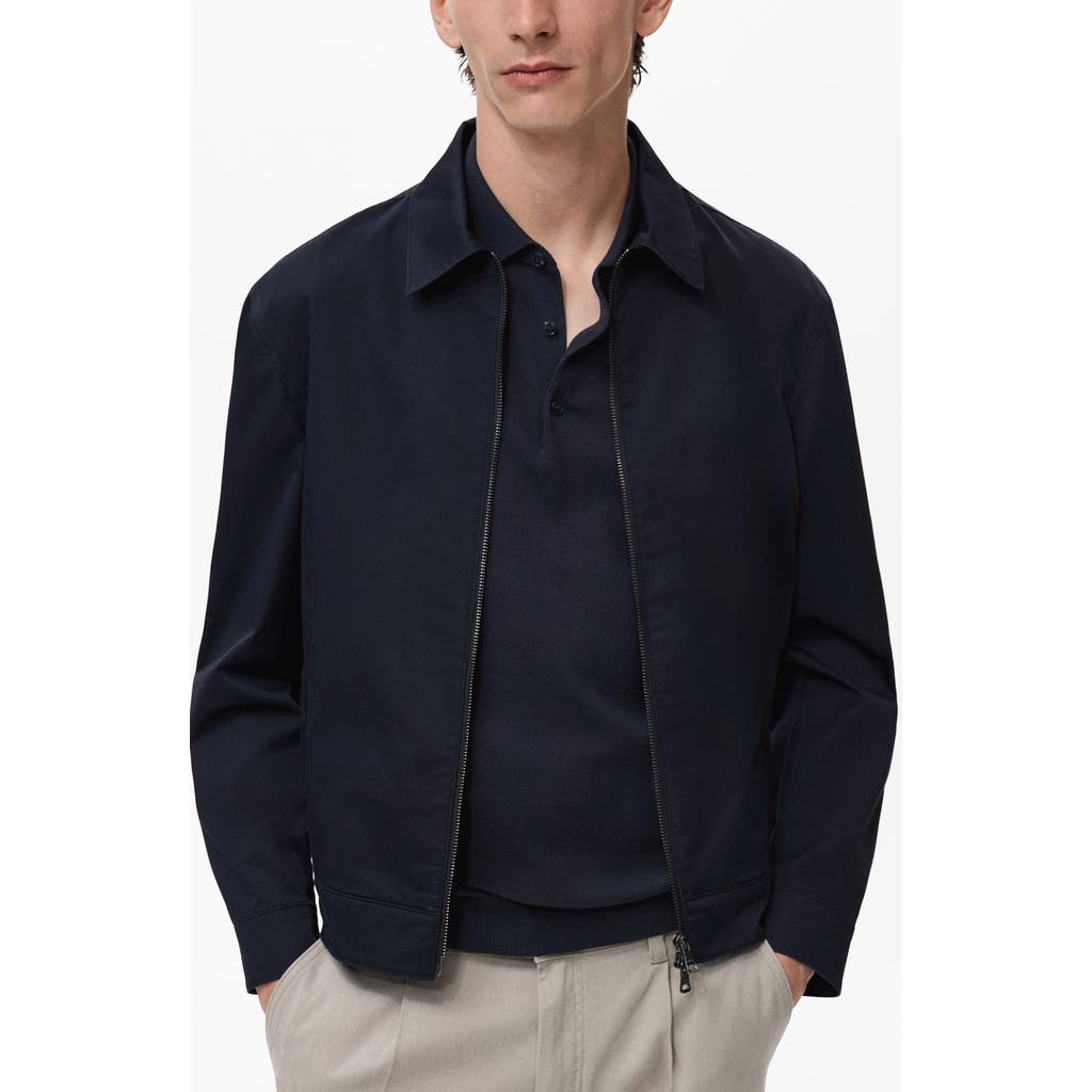 Mango Cotton Blend Zip-up Jacket In Blue