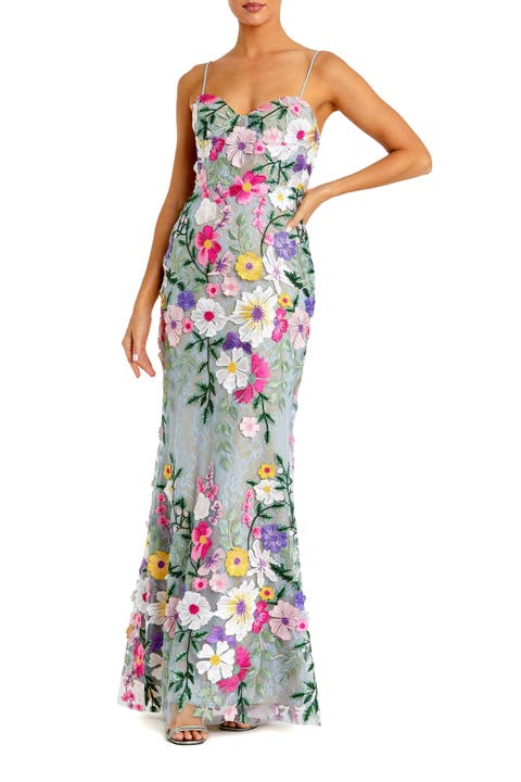 Petite Floral Embroidered Sleeveless Bustier Gown