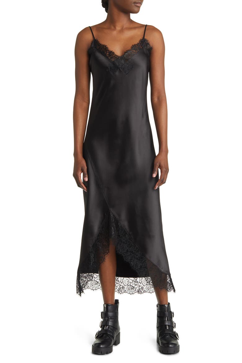 Praia Lace Trim Slipdress, Main, color, BLACK