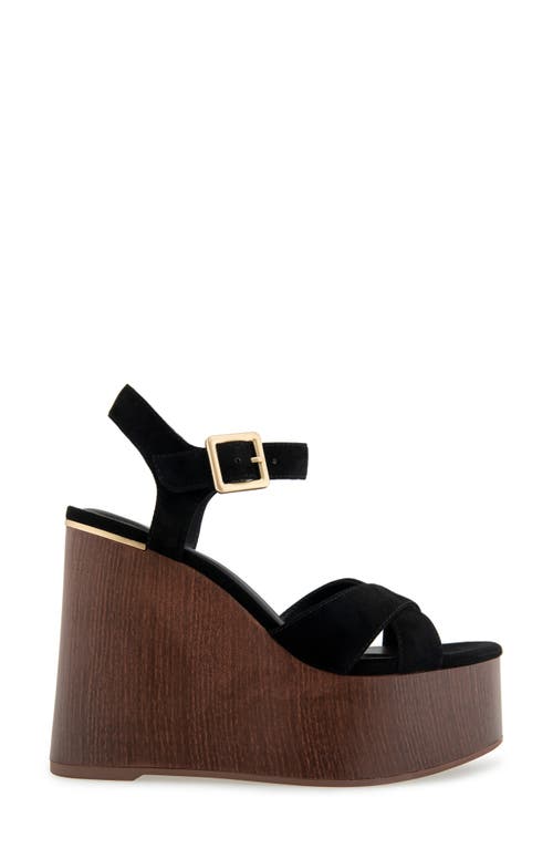 Kenneth Cole Taelyn Ankle Strap Platform Wedge Sandal In Black Suede