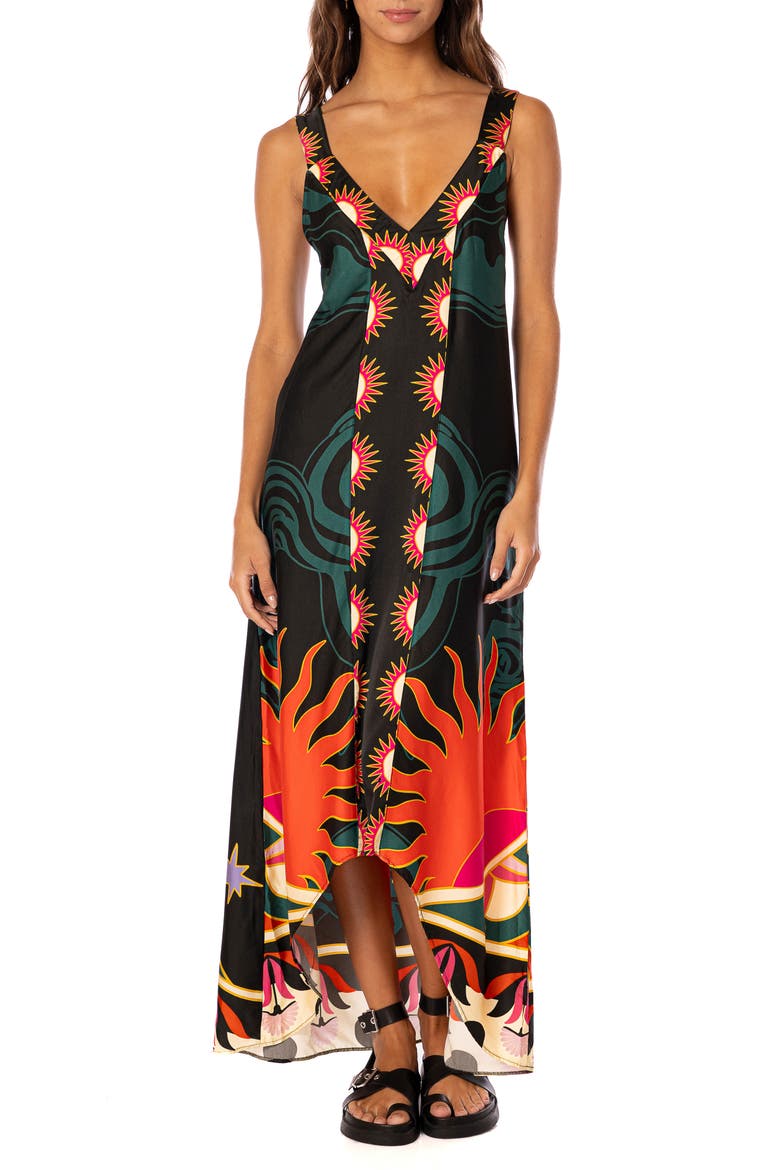 Flamingo Night Lowry Cover-Up Maxi Dress, Main, color, BLACK