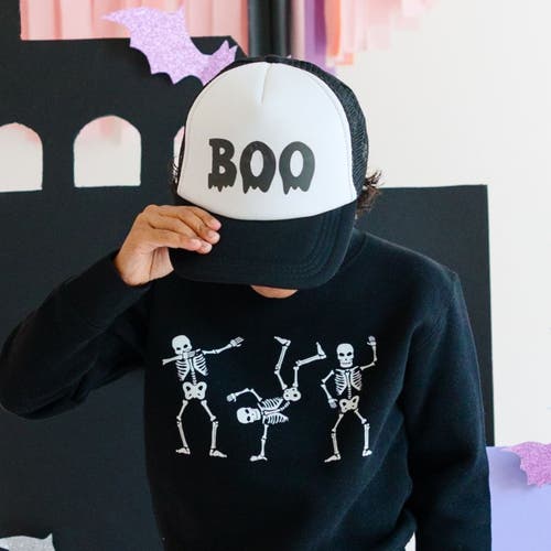 Sweet Wink Silly Skelly Glow In The Dark Halloween Sweatshirt In Black