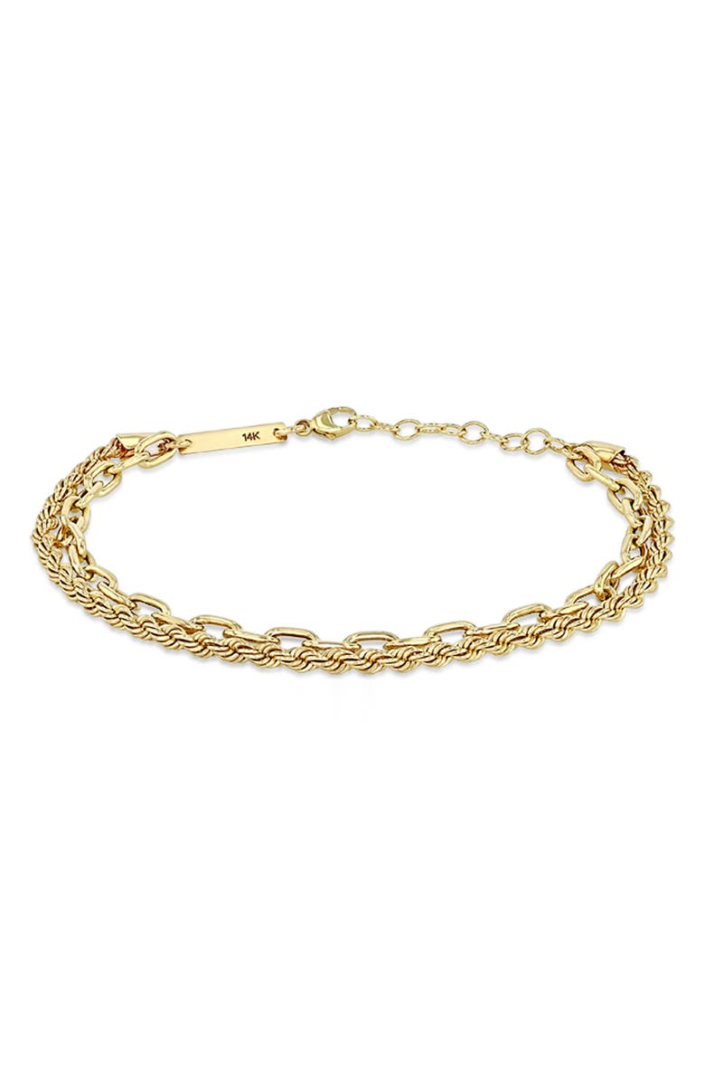 Zoë Chicco Rope & Oval Double Strand Bracelet, Main, color, 14K Yellow Gold