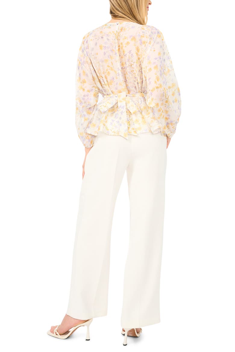 Ditsy Daisy Print Pleat Waist Top, Alternate, color, EGRET