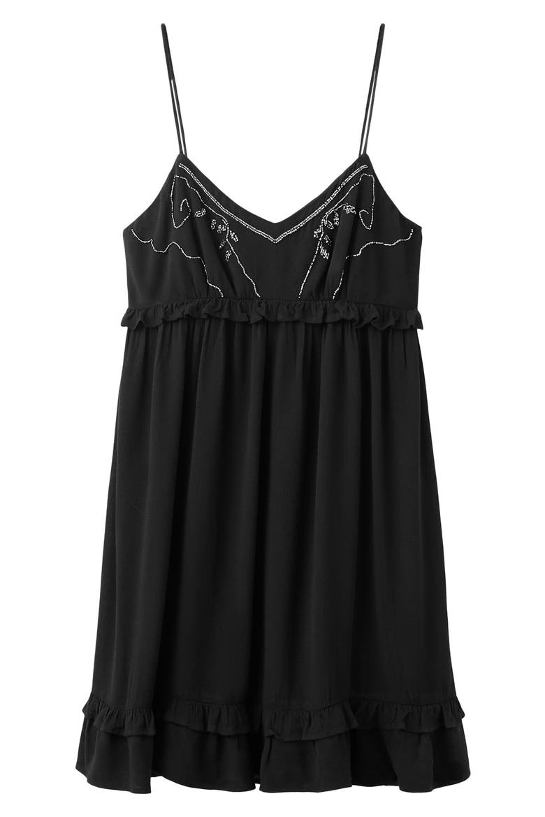 Beaded Ruffle Trim Tiered Minidress, Main, color, BLACK