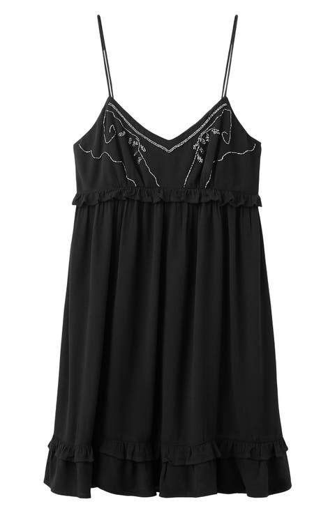 Beaded Ruffle Trim Tiered Minidress