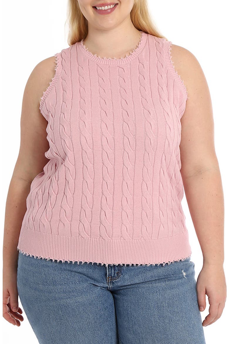 Frayed Cable Knit Cotton Sweater Tank, Main, color, PINK PEARL