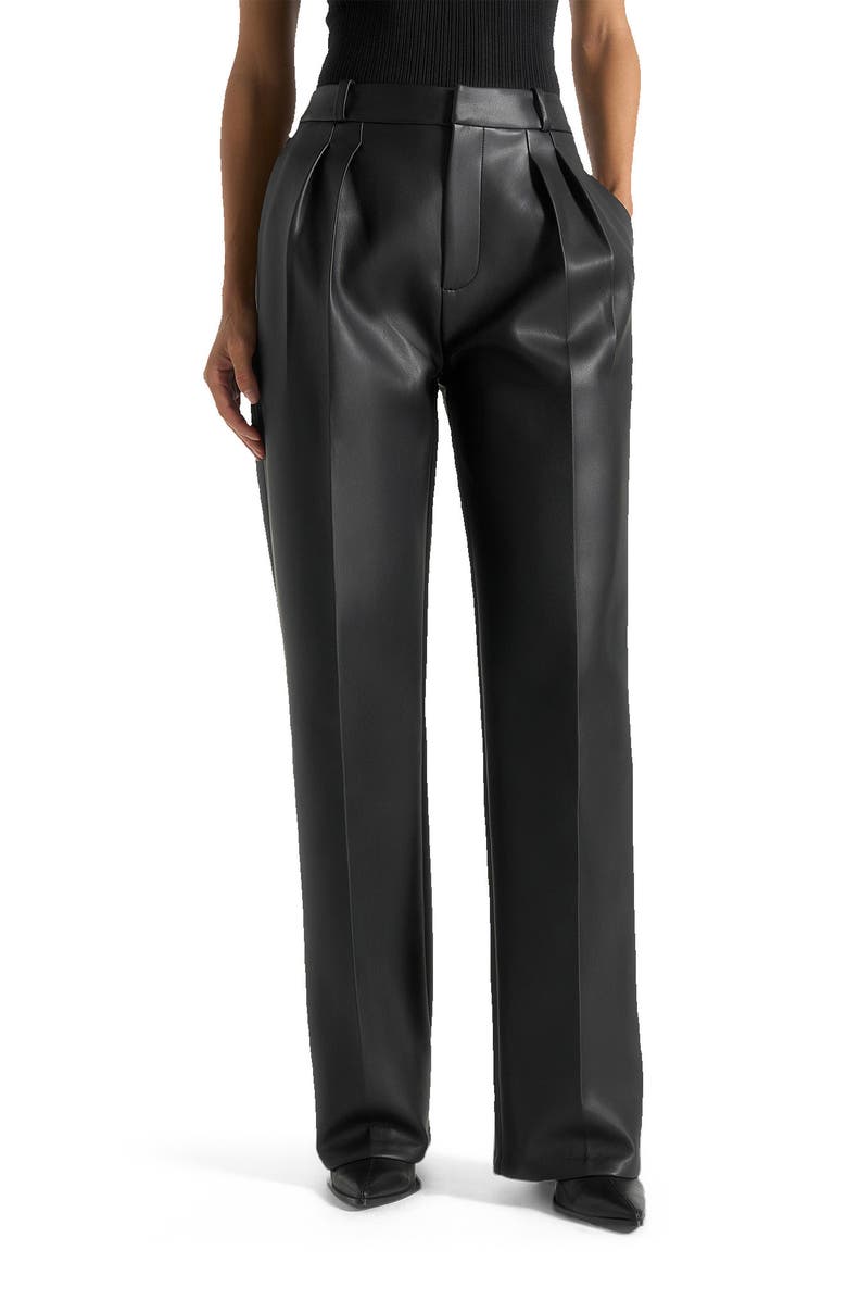 Manière De Voir Julie Leather Twin Pleat Trousers, Alternate, color, Black