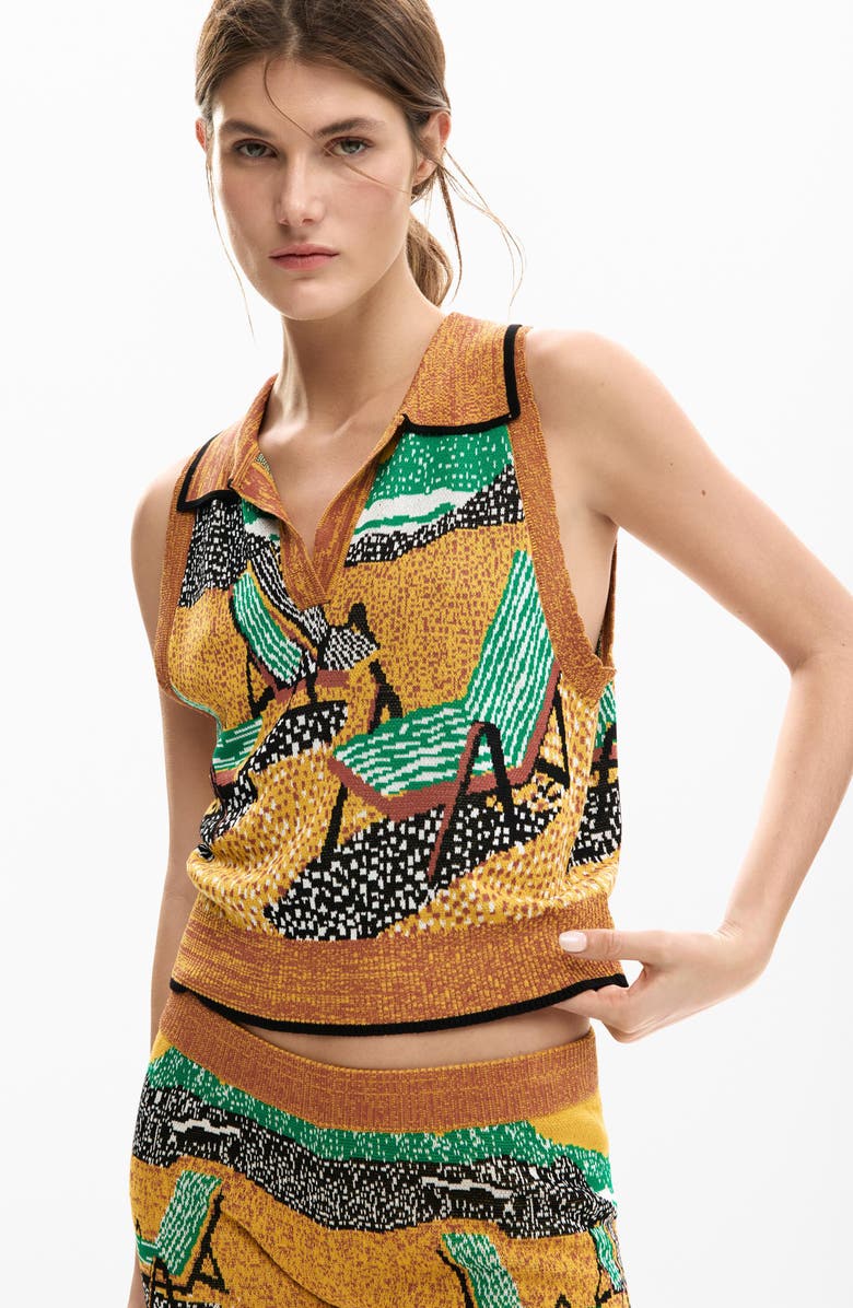 Desigual Polo Sweater Vest, Alternate, color, Brown