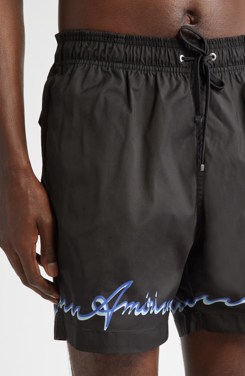 AMIRI Wave Logo Swim Trunks, Alternate, color, Black