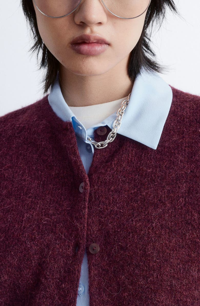 & Other Stories Wool & Alpaca Blend Rib Cardigan, Alternate, color, Red Dark