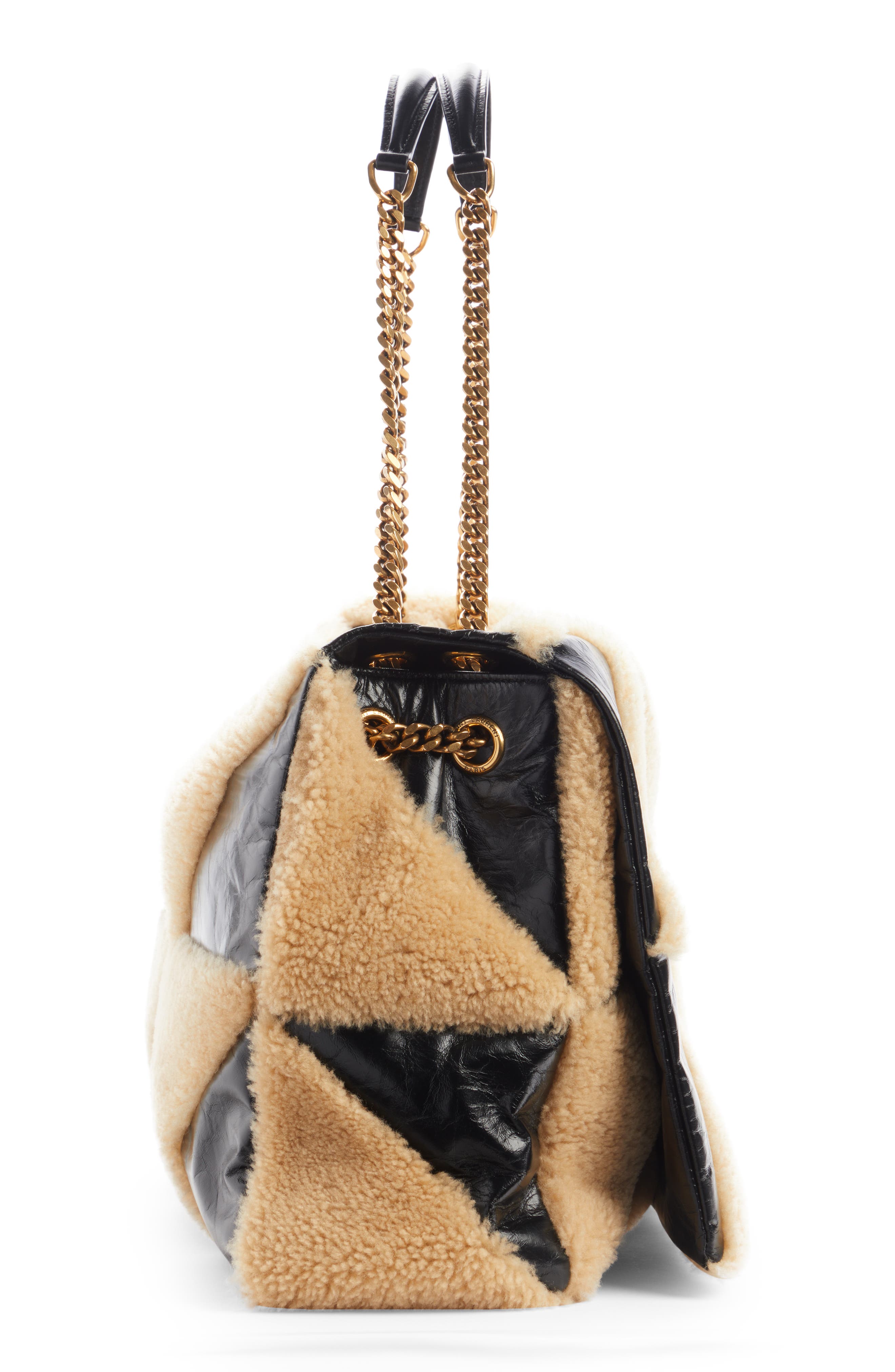 Giant Jamie Genuine Shearling Shoulder Bag, Alternate, color, 9597 NAT.BEIG/ NERO/ NERO