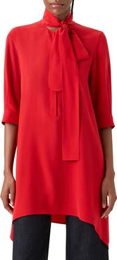 Akris punto Tie Neck Handkerchief Hem Silk Crêpe de Chine Top