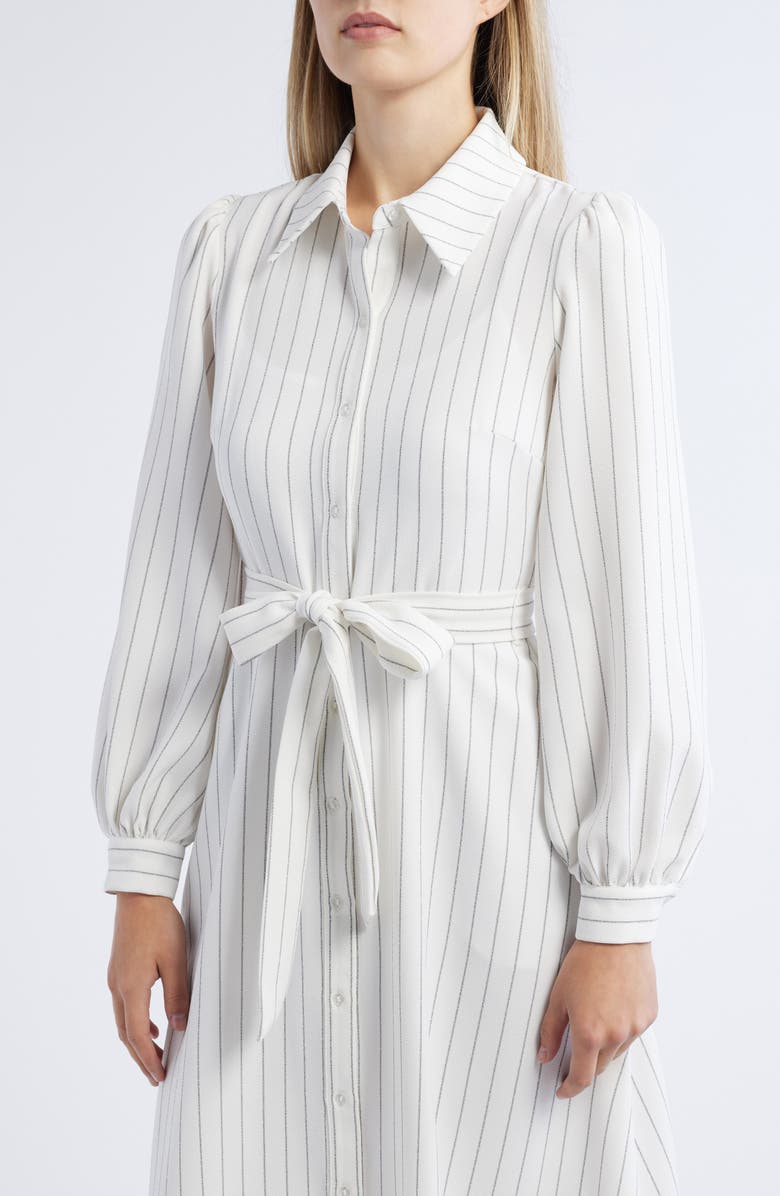 Julia Jordan Pinstripe Long Sleeve Midi Shirtdress, Alternate, color, Ivory