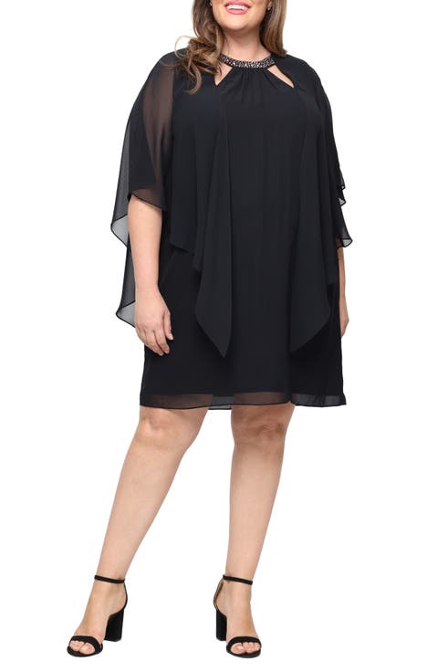 Cutout Crystal Embellished Neck Shift Cocktail Dress